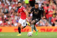 Gabriel Jesus of Arsenal and Bruno Fernandes of Manchester United play a Premier League match